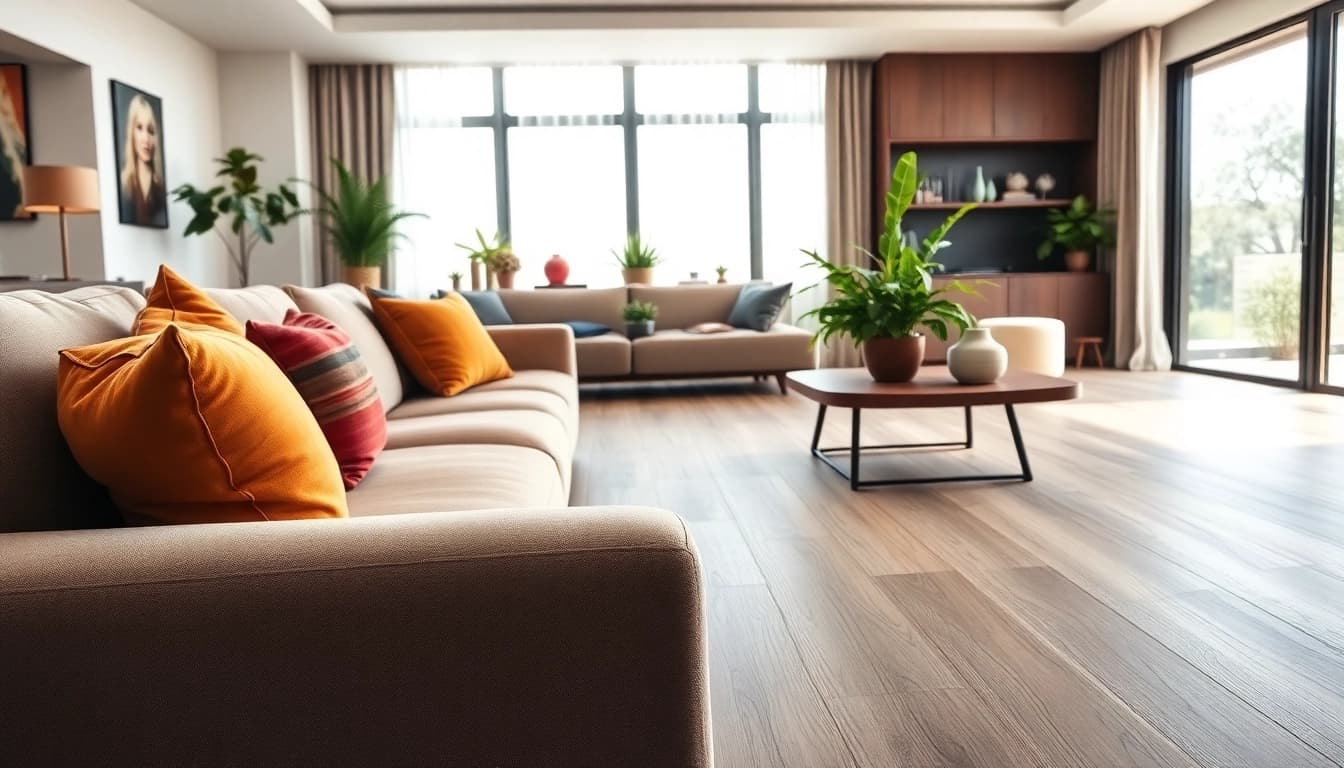 Showcasing flexible vinyl plank flooring in a beautifully designed living room setting for modern interiors.