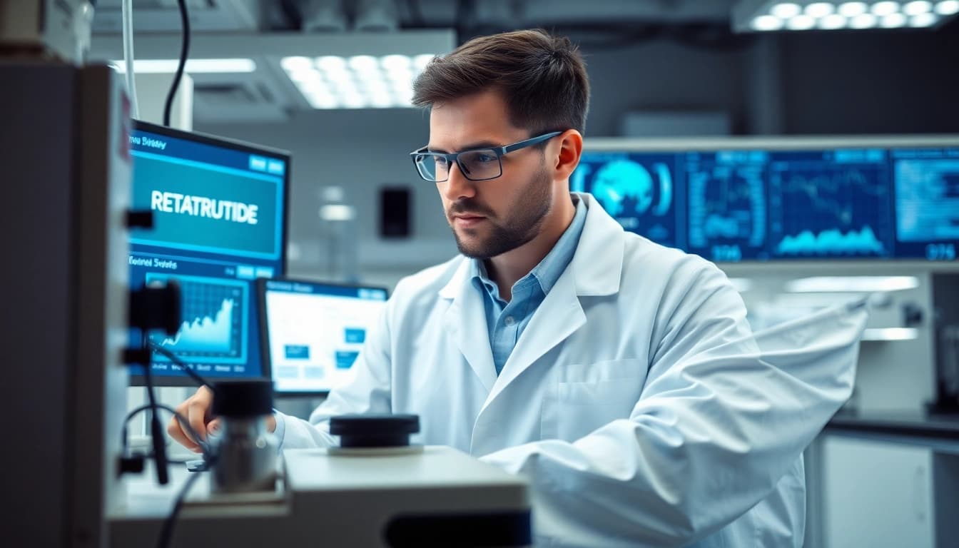 Analyzing Retatrutide data in a modern laboratory environment with advanced technology.