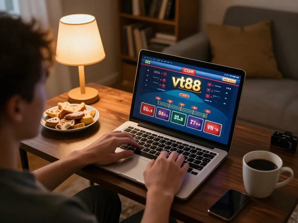 Engaging in live dealer blackjack on vt88 com during a cozy home gaming night.