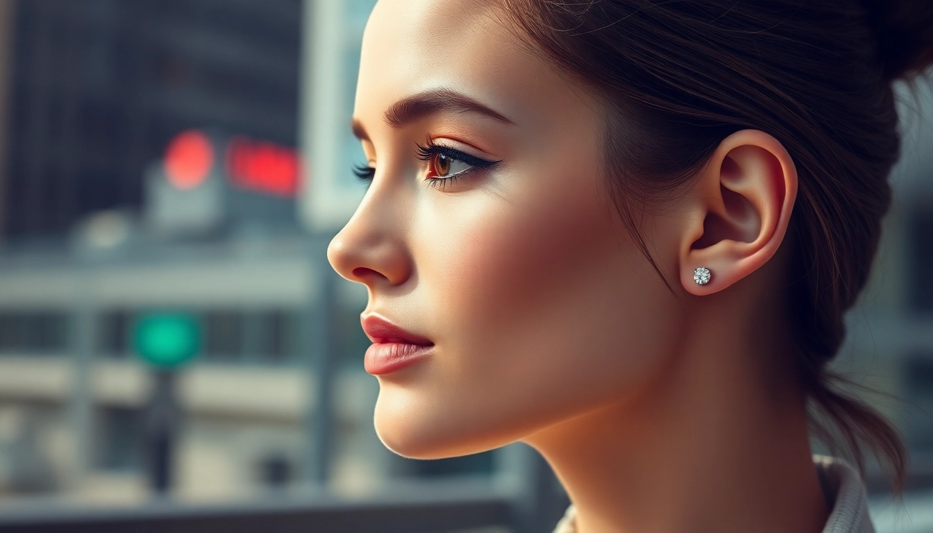 Showcasing a stunning diamond cartilage piercing UK, elegantly styled to highlight its brilliance.