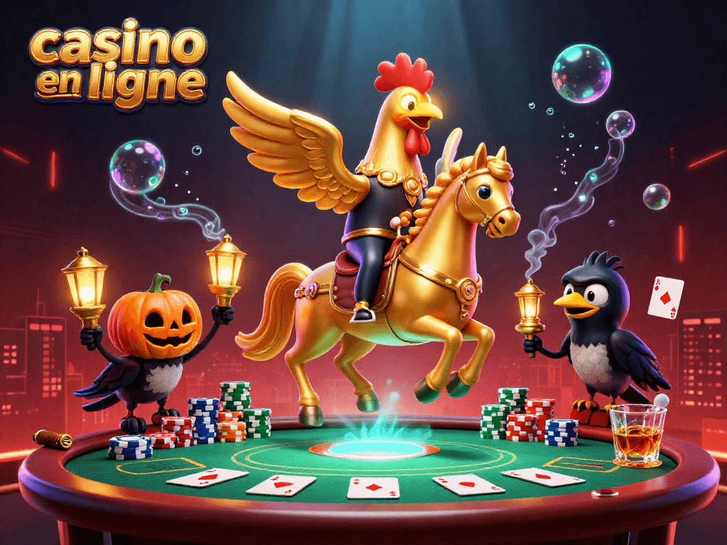 Jouez au poker en ligne dans un casino en ligne animé avec des éléments fantastiques et une ambiance nocturne.