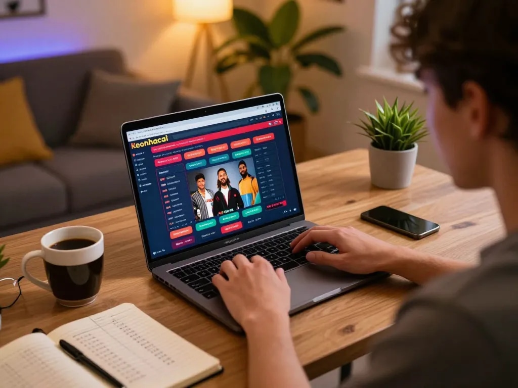 Engaging scene of a person on Keonhacai using a laptop for online betting strategies