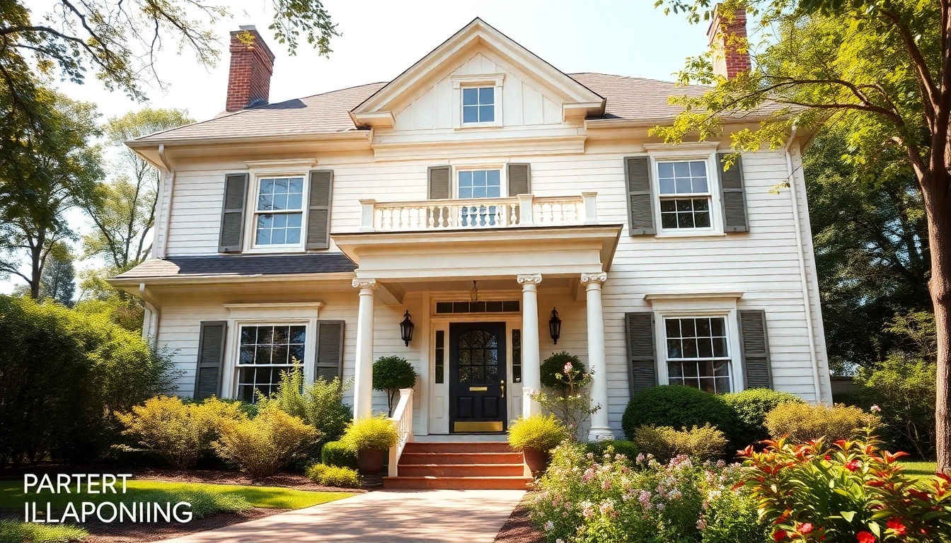 Colonial home renovation featuring elegant architecture and lush greenery enhancing its allure.