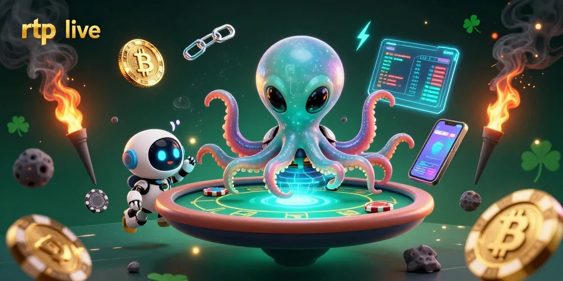 Engage with rtp live dynamics in this vibrant casino scene filled with digital elements.
