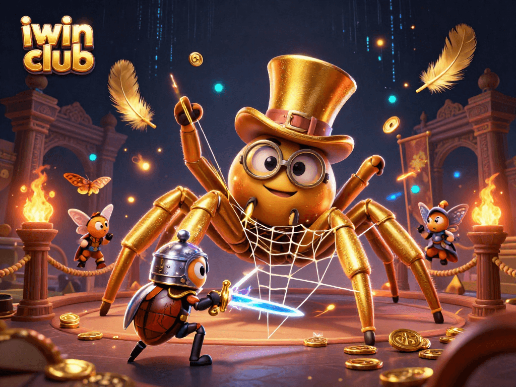 Engage in thrilling gaming at iwin club with a giant tarantula and brave beetle knight.
