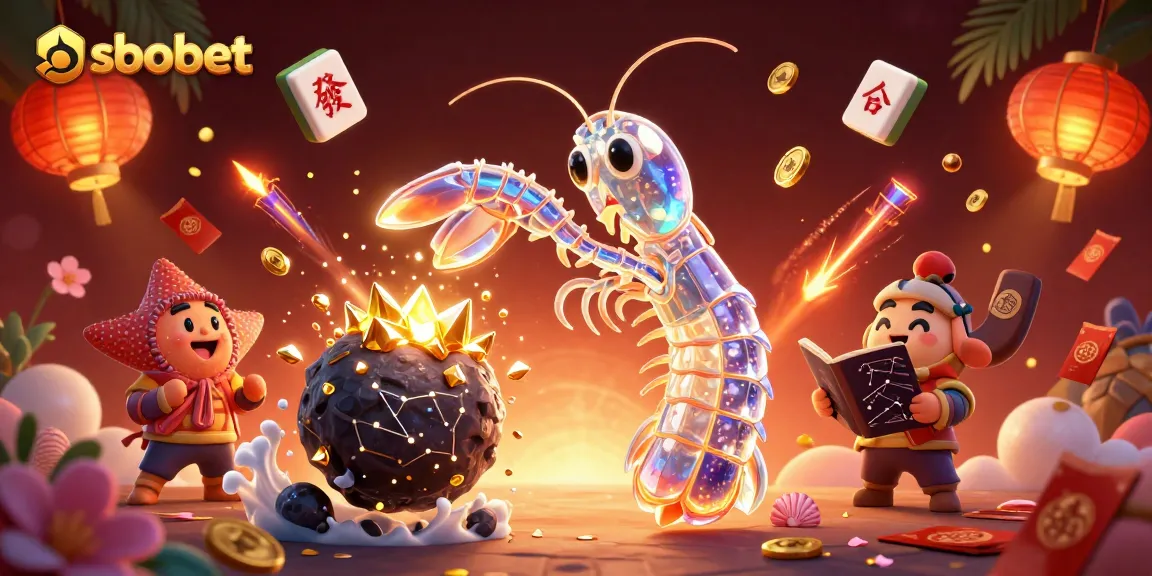 Join the sbobet excitement with a galactic samurai mantis shrimp amidst gems and festive symbols.