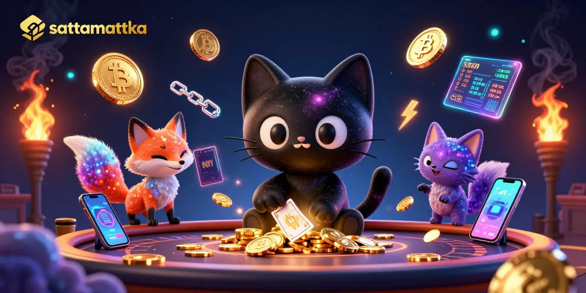 Sattamattka's cosmic casino scene depicts a black hole cat and colorful fox attracting golden chips and cards.