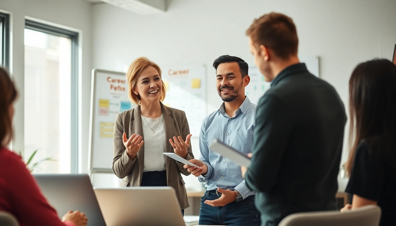 Learn How to find my perfect career with expert guidance in a vibrant office setting.