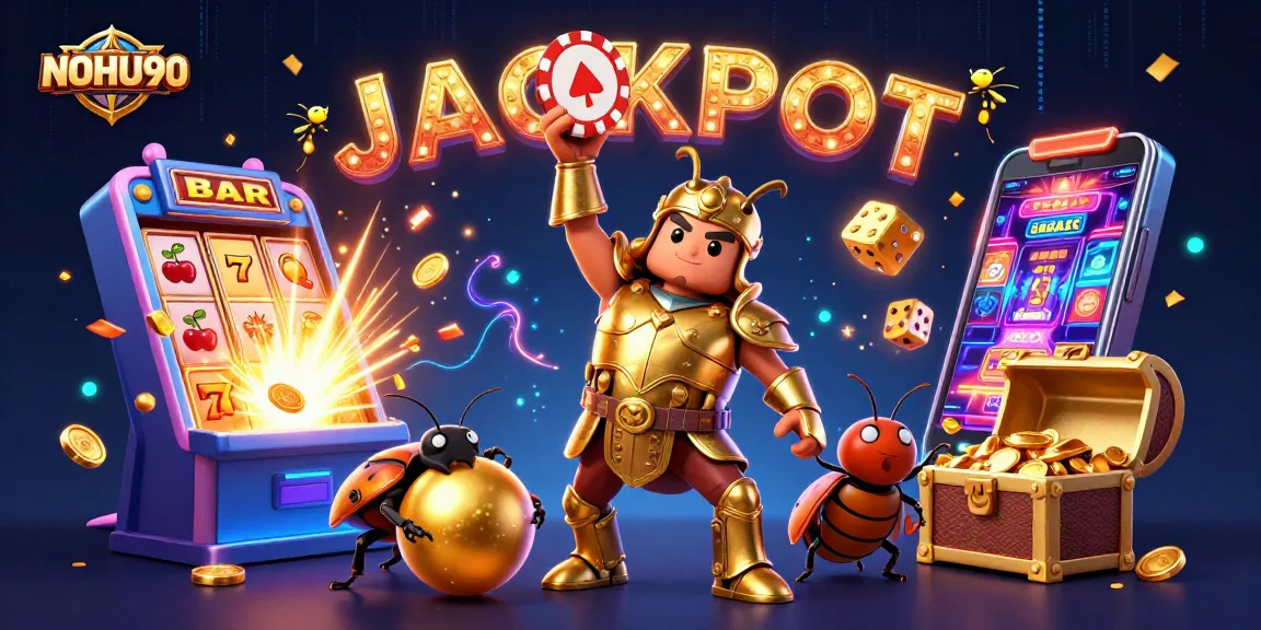 Join NOHU90's thrilling jackpot journey with a heroic beetle and dynamic casino elements!