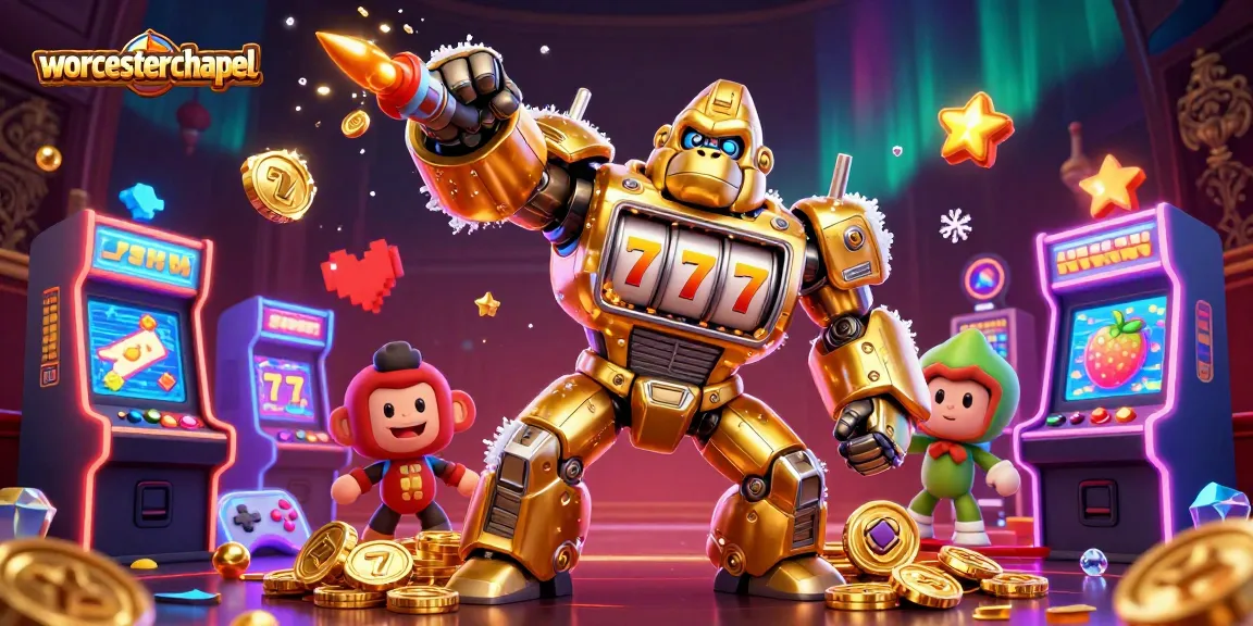 Experience the excitement at worcesterchapel with a golden gorilla mech ready to blast casino jackpots!