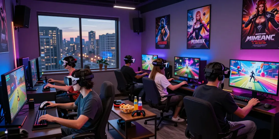 Real hentai game players enjoying immersive experiences in a vibrant gaming lounge.