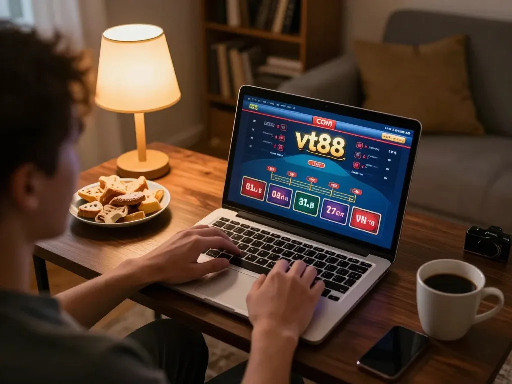 Engaging in live dealer blackjack on vt88 com during a cozy home gaming night.