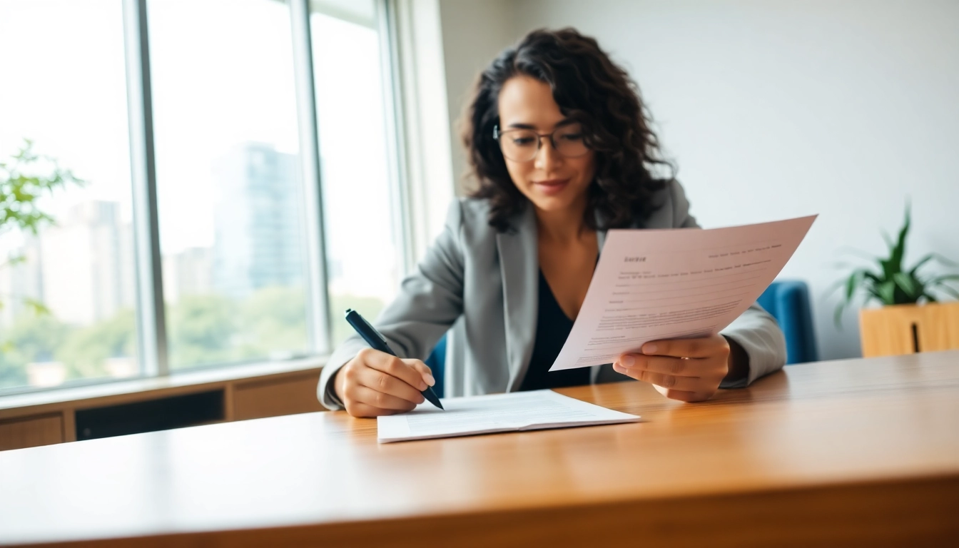 Filling out an eta uk application form at a modern desk in a bright office.