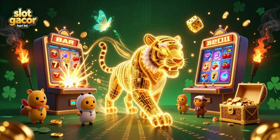 Experience the excitement of slot gacor hari ini with a vibrant 3D casino scene featuring a golden tiger and lively game elements.