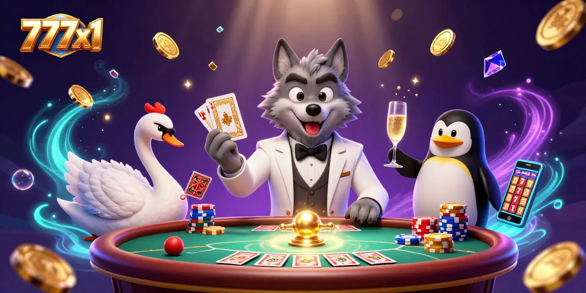 Play and win exciting games at 777x1, featuring vibrant casino characters and dynamic elements.