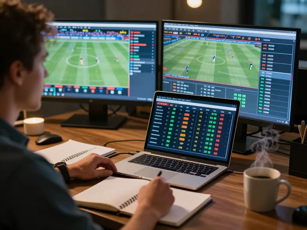 Soi keo nha cai while enthusiast actively analyzes sports betting odds at home.