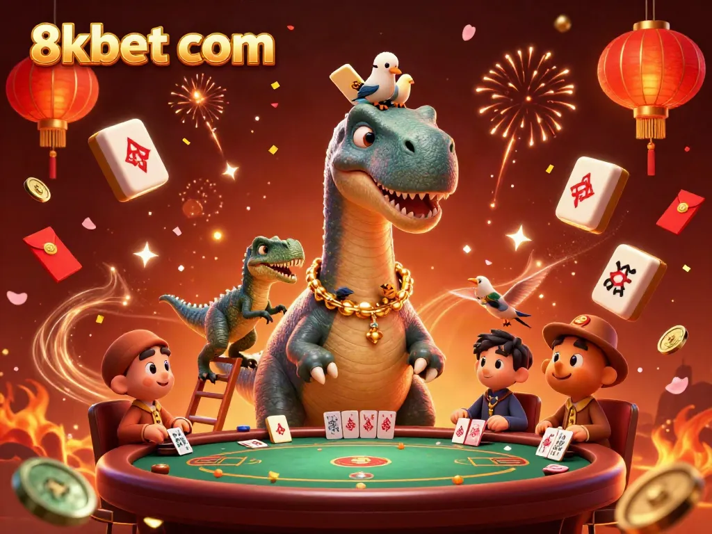 Experience the excitement of 8xbet com with a vibrant 3D casino scene featuring unique characters and celebratory elements.