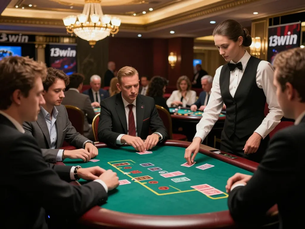 Players engaging in an exciting blackjack game at 13win casino, showcasing strategic moments and vibrant atmosphere.