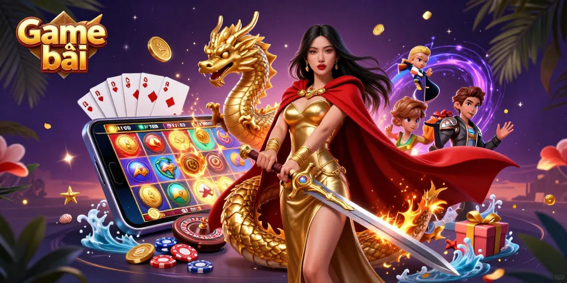 Engaging in game bài with vibrant characters and exciting gaming elements in a lively casino setting.