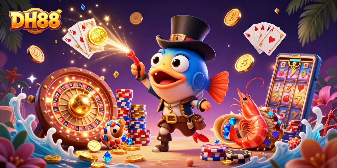Engaging DH88 scene with players winning treasures and glowing coins while gaming