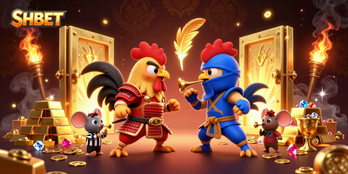Engage with SHBET for thrilling cockfighting action amidst treasure and excitement.