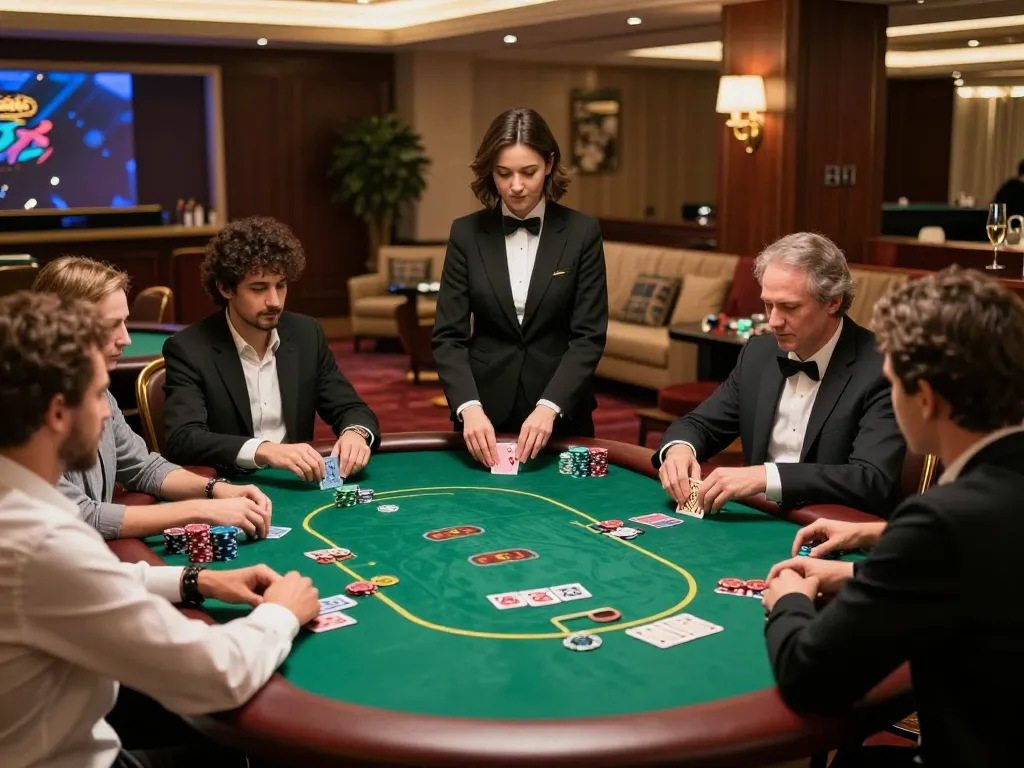 Players engage in a high-stakes game of poker at a luxurious VIP table while enjoying the excitement of lucky 88