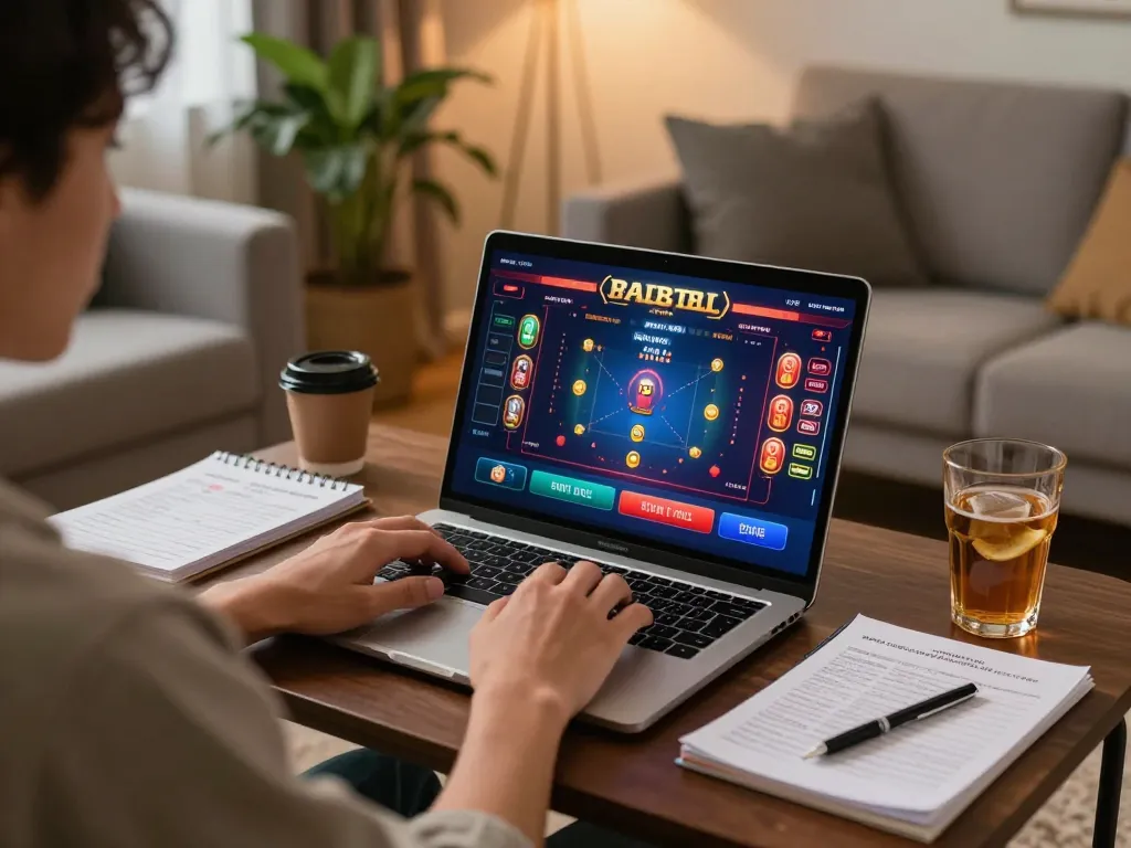 Engaging in online gambling at nhà cái 789bet with cozy home ambiance and strategic notes.