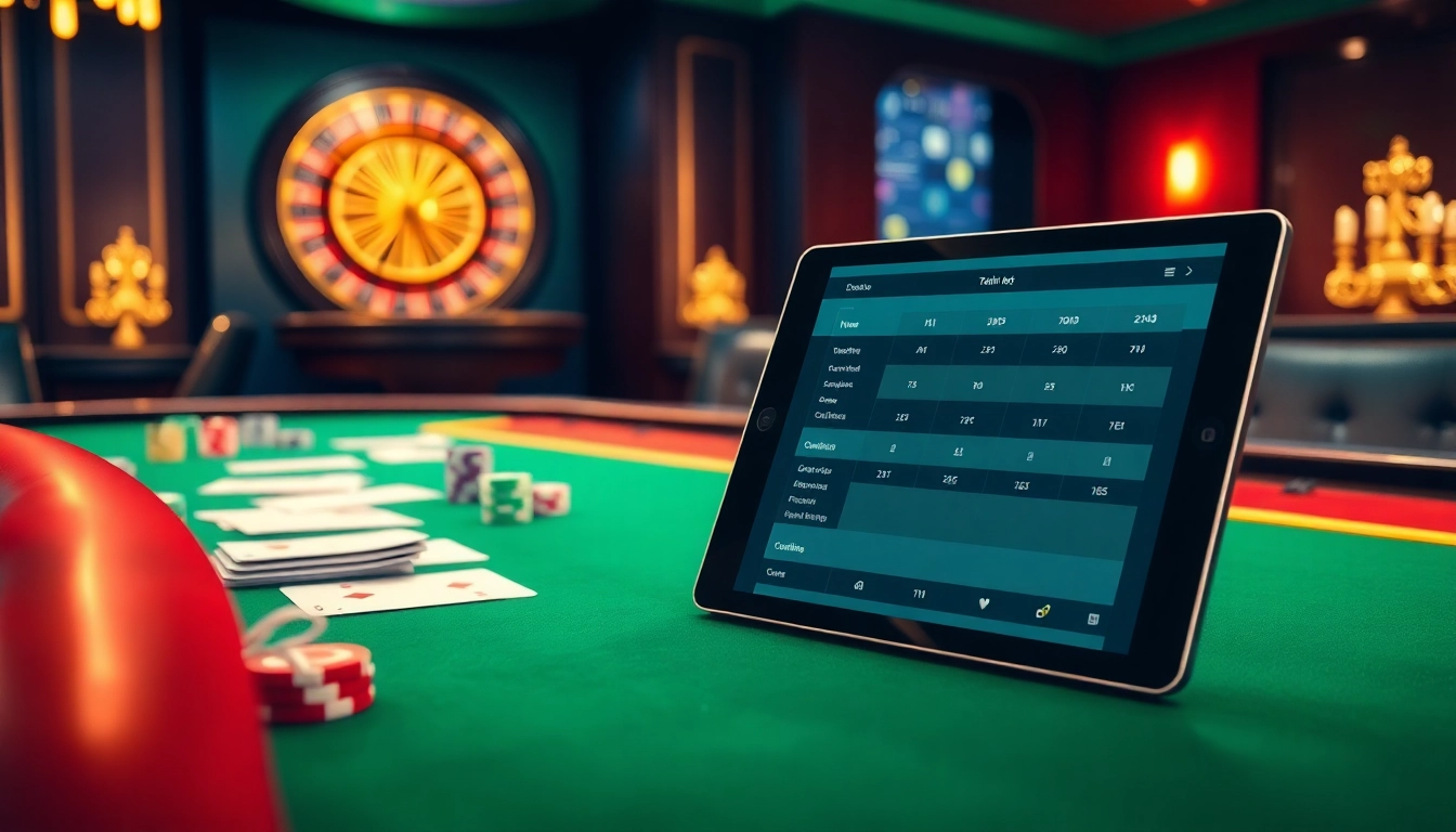 Exciting casino scene featuring 77ball net with poker chips and cards on a vibrant table.