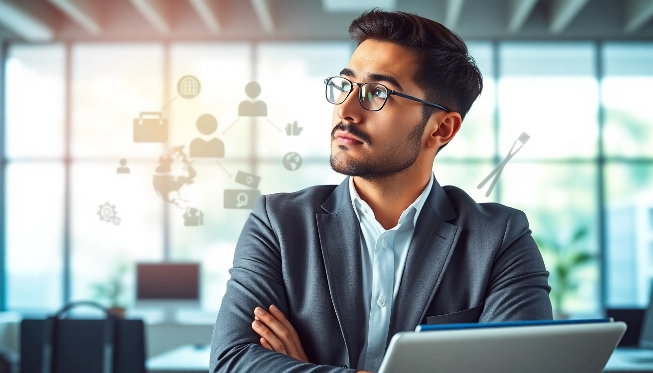 Visualize the journey to an Ideal career with a professional examining a career map in a bright office.
