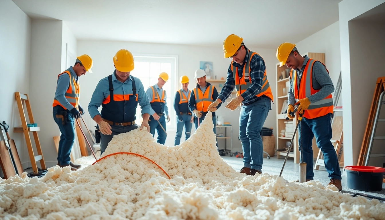 Spray foam removal specialists efficiently removing insulation in a bright residential setting.