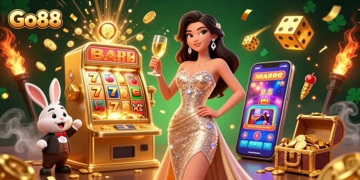Experience the excitement at Go88 with a vibrant casino scene featuring a stunning woman celebrating a jackpot.