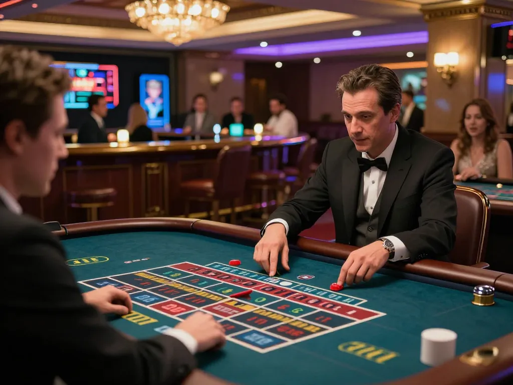 Engaged players placing bets at a roulette table in a luxurious live dealer casino setting at https://f168.tech/.