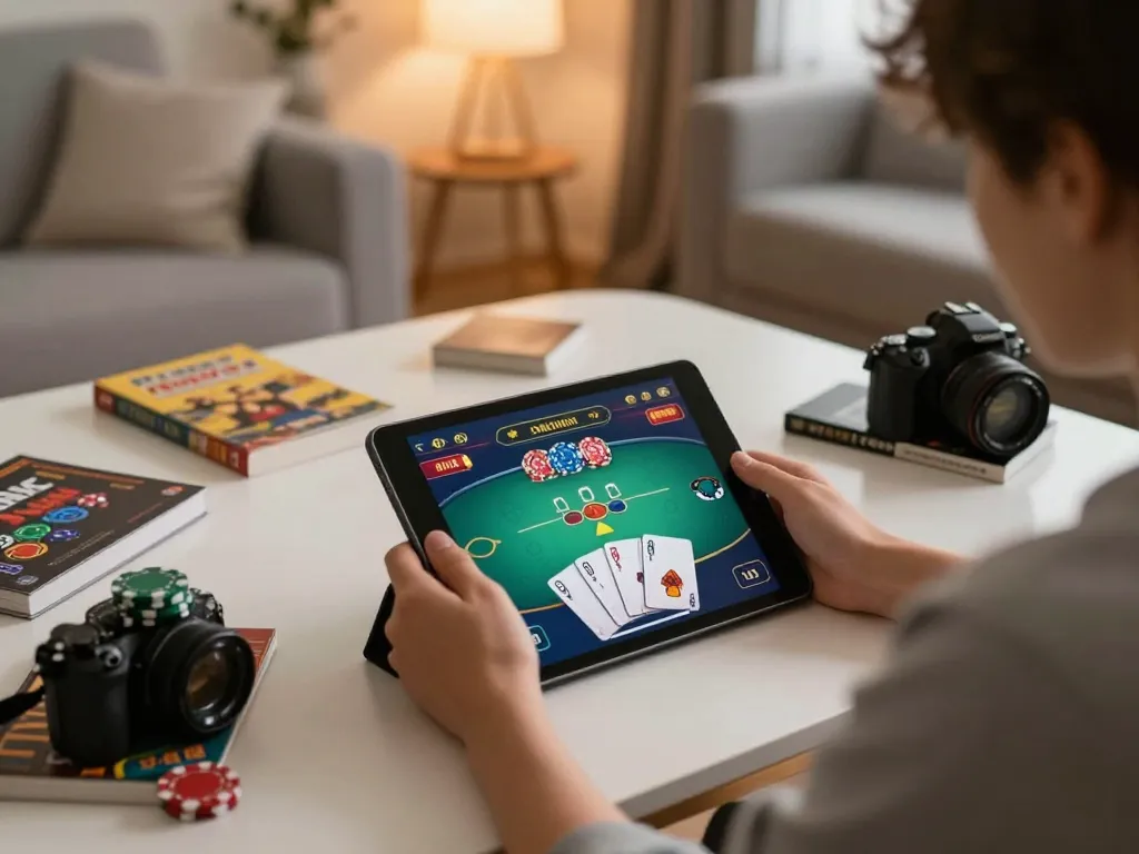 Engaged player experiencing the action at trang chủ go8 through online tablet gaming interface in a cozy setting