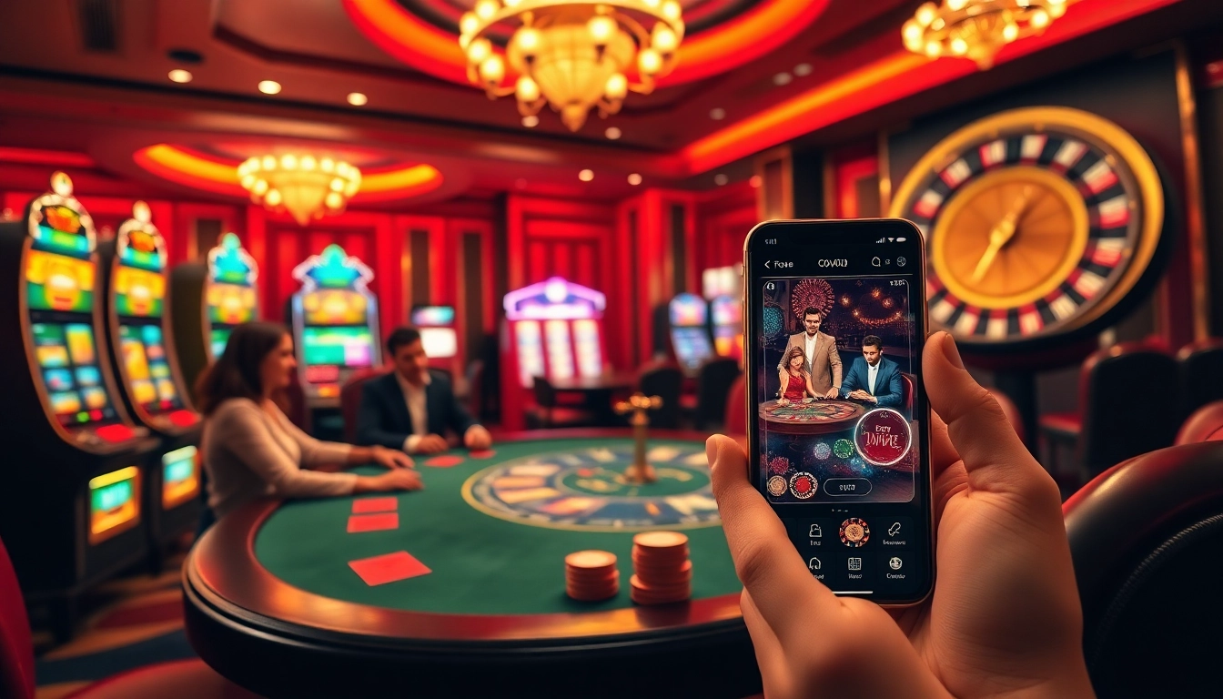 Experience the thrill at nhà cái jbo with players engaging at a luxurious poker table amidst vibrant casino elements.