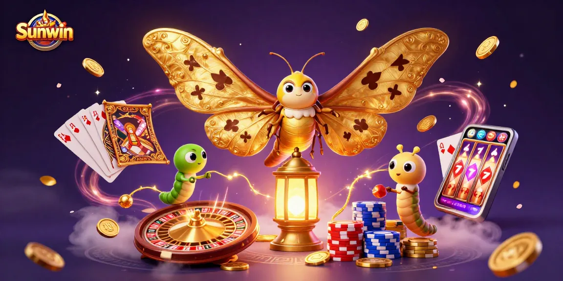 Experience winning thrills at Sunwin as golden coins and cards cascade in this vibrant casino scene.
