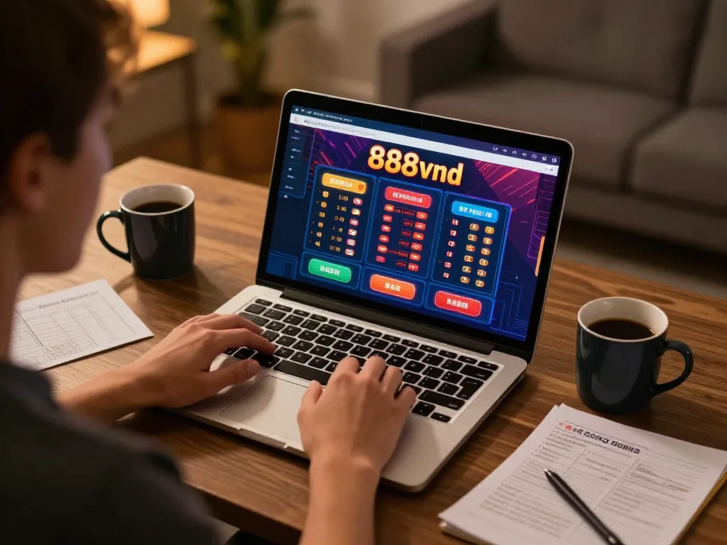 Engaging with the 888vnd online casino platform during an immersive gaming session.