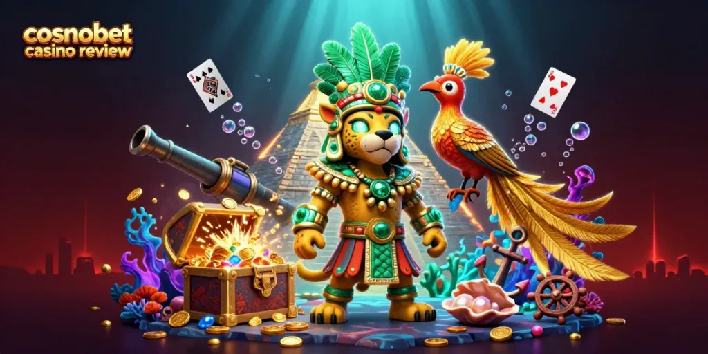 Experience exhilarating gaming action with this cosmobet casino review illustration featuring vibrant characters and casino elements.