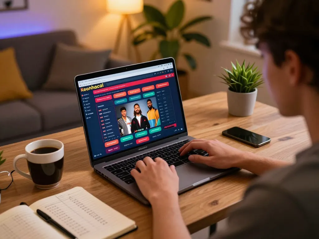 Engaging scene of a person on Keonhacai using a laptop for online betting strategies
