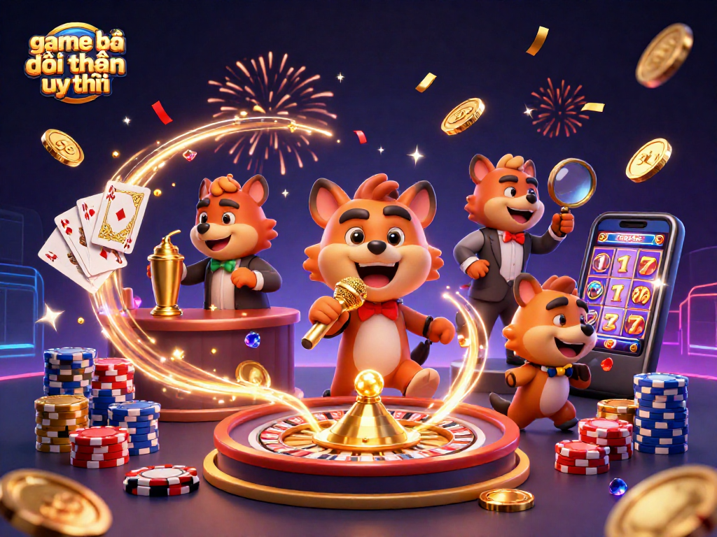 Enjoy the lively atmosphere of game bài đổi thưởng uy tín with animated hyenas at a casino bar.