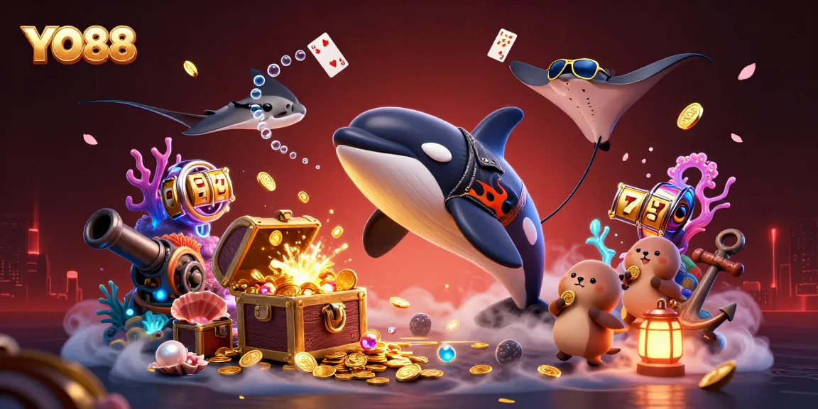 YO88 offers an exciting underwater casino adventure with colorful characters exploring treasures.