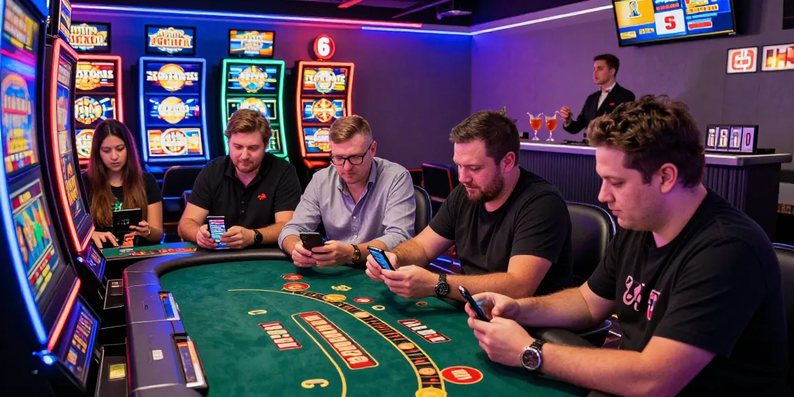 Exciting scene at credit card casinos with players enjoying games, bright lights, and dynamic atmosphere