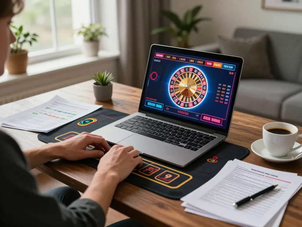 Player enjoying a live ALO8 dealer game on laptop, showcasing online gambling excitement.
