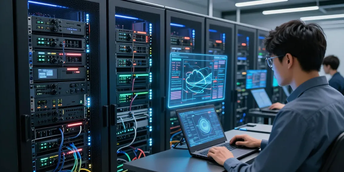 IPTV reseller managing a digital platform in a modern cloud infrastructure setting, showcasing advanced technologies for optimal performance.