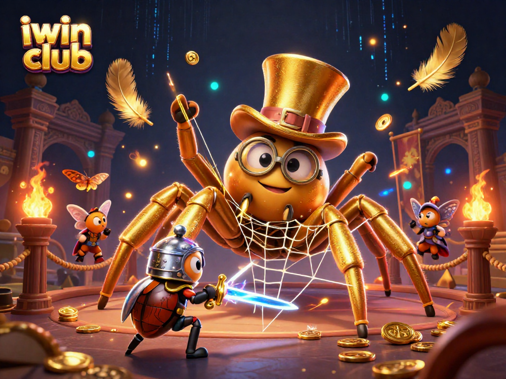 Engage in thrilling gaming at iwin club with a giant tarantula and brave beetle knight.