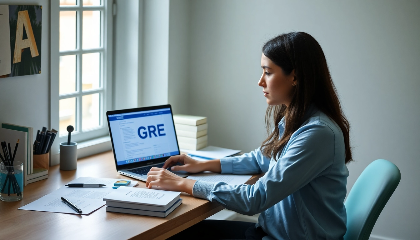 Pay someone to take GRE for me while a focused student prepares at a bright workspace.