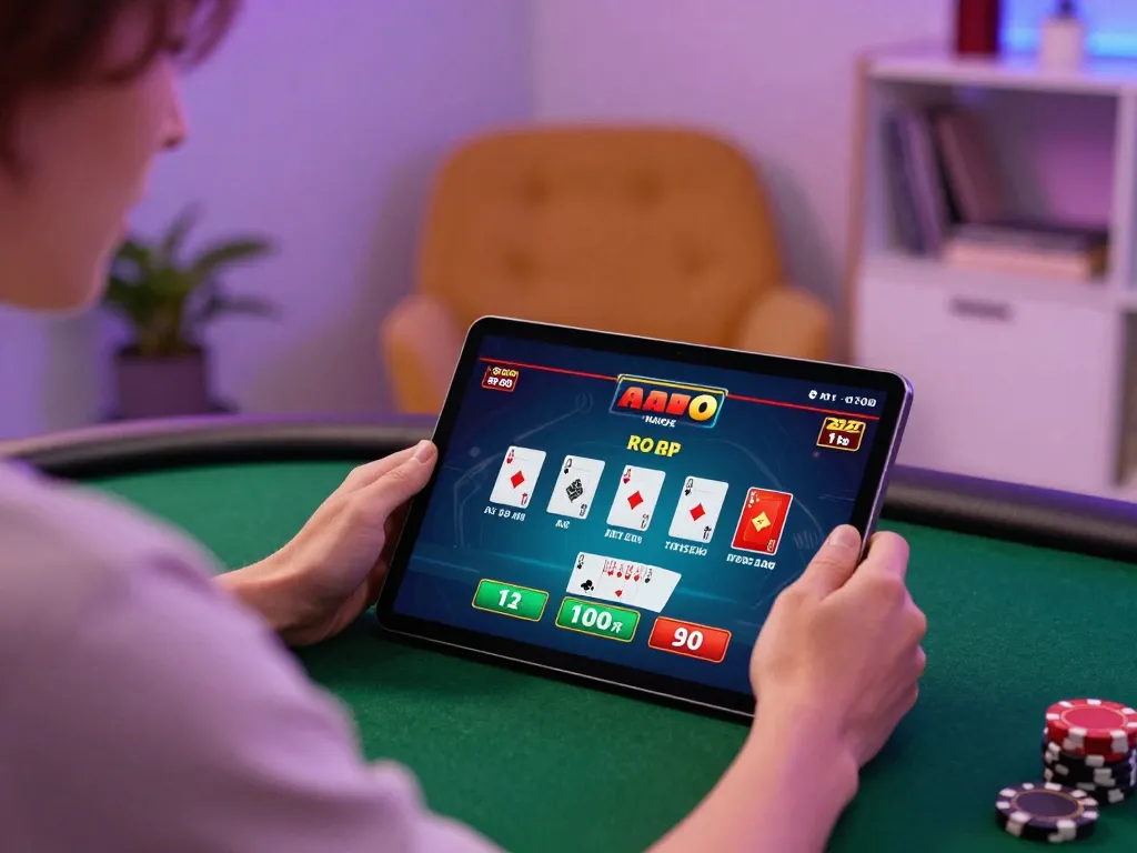 Engaging in a strategic poker game on 789wincom platform in a cozy home setup.