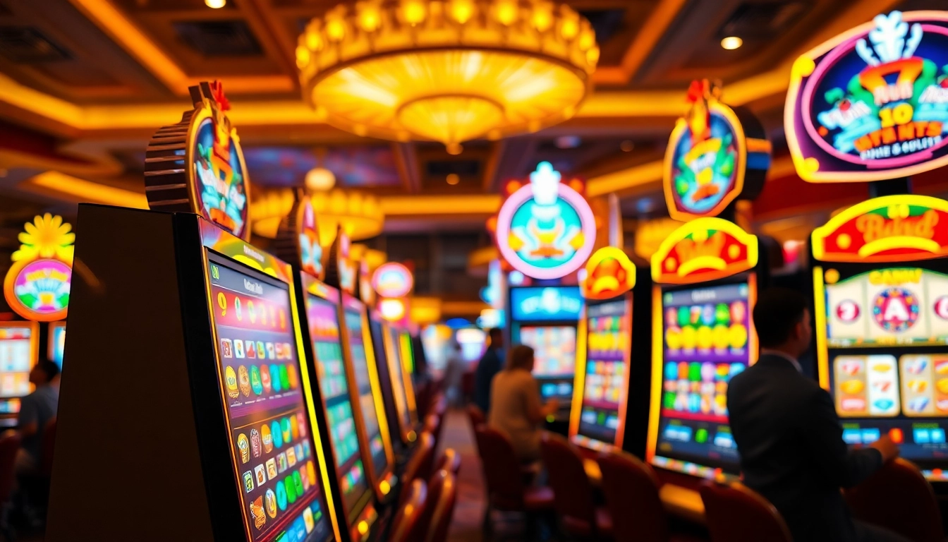 Putaran slot gacor di kasino dengan lampu cerah dan pemain yang antusias.