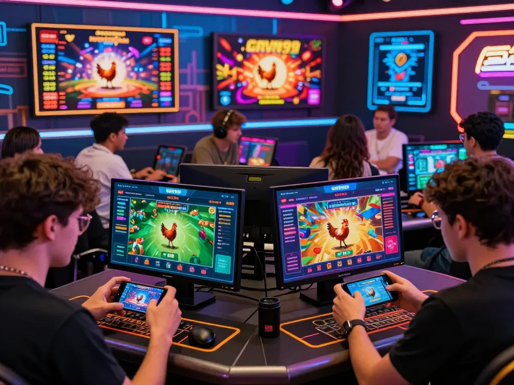 Engaged players enjoying Gavn99's immersive online betting platform with dynamic games and vibrant visuals.