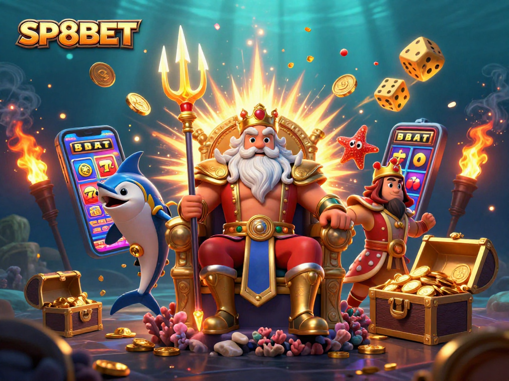 SP8BET engages players with a dynamic underwater casino scene bursting with excitement and game-winning potential.