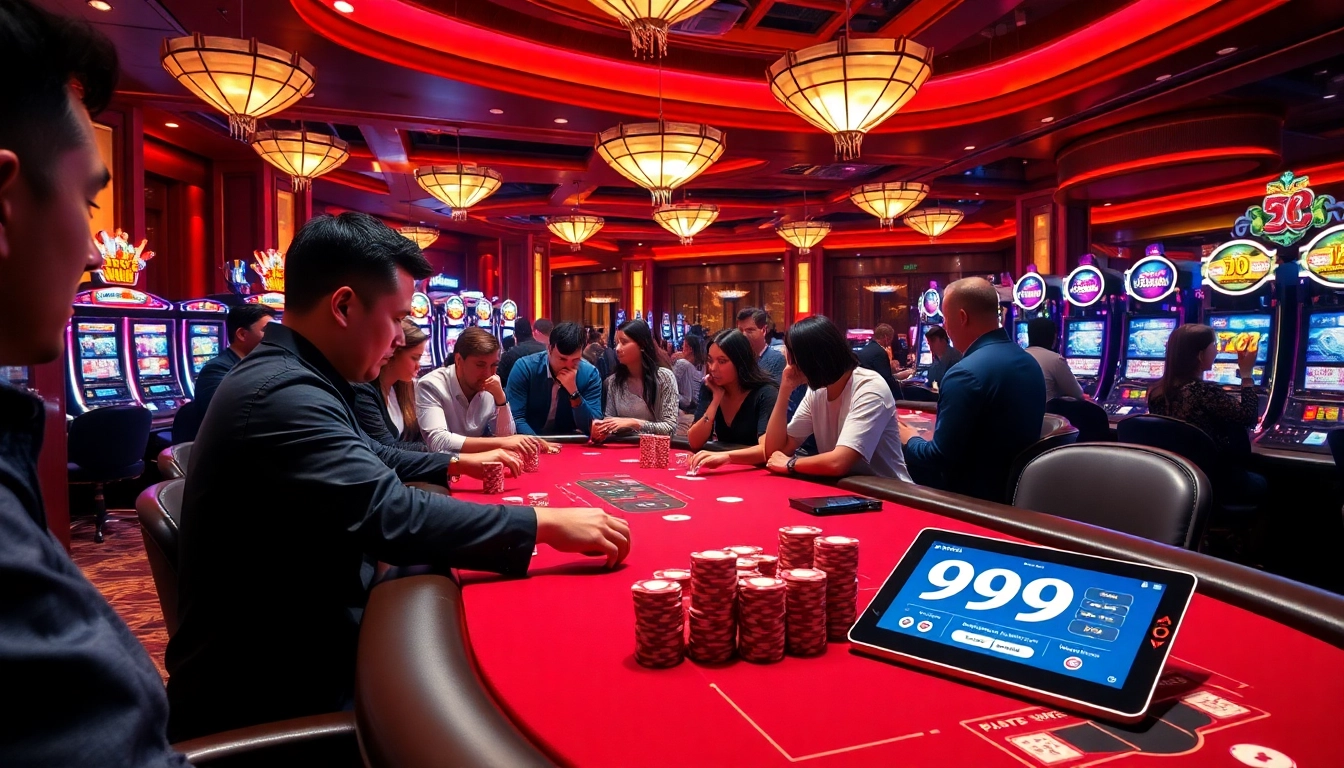 Exciting poker gameplay at a 99ok casino, showcasing vibrant chips and a strategic atmosphere.